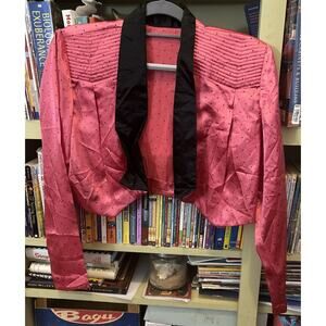 VTG Satin Embroidered Coat Pink Bolero Cropped Black Cindy Lauper Era Iconic M S